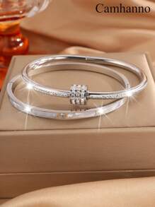 Camhanno 2 件优雅时尚不锈钢贝壳钻石手链 + 旋转手链套装适合日常佩戴、节日女友