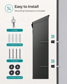 SONGMICS Modern Wall Mounted Post Box With Viewing Windows, Nameplate, Lock With Copper Core, Easy To Install, Black - Black - View 5