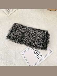 1 Băng đô lông cừu mùa đông cổ điển co giãn giữ ấm tai rộng dày ấm áp cho phụ nữ, thích hợp sử dụng hàng ngày vào mùa thu/đông ấm áp - 8-Đen và trắng - Xem 1