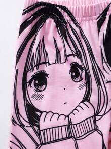 Bộ quần áo hoodie và quần dài in họa tiết hoạt hình cho bé gái, trang phục thường ngày - Hồng - Xem 7