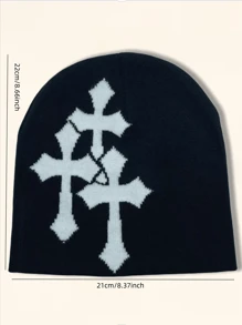1 pieza Gorro tejido con diseño de cruz unisex estilo Y2k, gorro de punto cálido de hip hop y streetwear, adecuado para uso diario y deportes al aire libre
