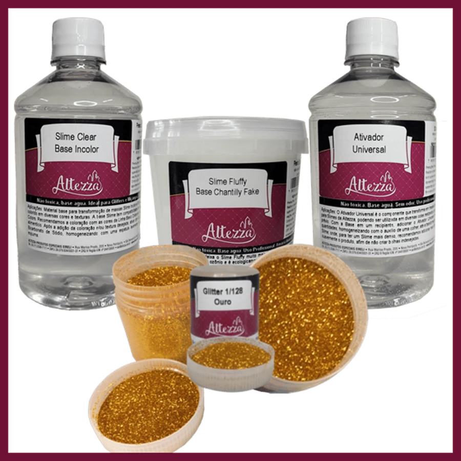 Kit Transparent Glue 500g + Activator For Universal Slime 500ml + Fluffy Chantilly 400g Altezza Altezza - Super Premium Complete Slime - Creative DIY Slimes Factory - Complete Slime Kit - Making Slimes - Offer - Special Promotion - 套裝+金色亮片28g - 查看 1