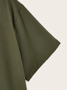 Men's Solid Color Lapel Button Down Short Sleeve Shirt - 軍綠色 - 查看 5