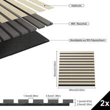2 Pieces Acoustic Panels Set 3D Wall Cladding Wall Panels Made Of Real Wood Veneer Acoustic Panels Slatted Wall Wood Panels Wood Panels Acoustic Felt - 木質色 - 查看 2