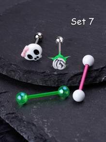 4~9入組 Y2K風格蝴蝶結舌環 14G不鏽鋼亞克力骷髏 舌針 星舌棒 磅秤舌環 首飾 給女性女孩的萬聖節和聖誕派對最佳禮物，日常佩戴 - 彩色 - 查看 9