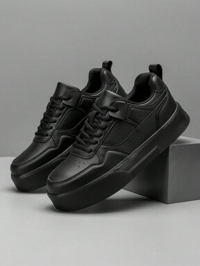 (Runs Small 1 Size) Men's Black Splicing Fashion Lace-Up Casual Sports Sneakers, Lightweight Outdoor Versatile Comfortable Platform Walking Shoes