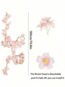 Vòng hoa nhân tạo 1pc/5.9ft, Vòng hoa dây leo hoa anh đào giả có lá xanh cho phòng, Trang trí vòm tường kỷ niệm ngày cưới, sinh nhật, Giáng sinh, Hoa hồng mùa xuân - Nhiều màu - Xem 2