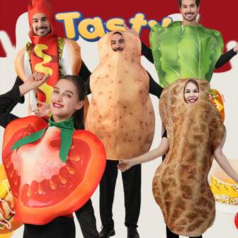 Pomodoro, arachide, lattuga, hot dog, patata, costume, festa divertente, carnevale di Ognissanti, verdure di fattoria