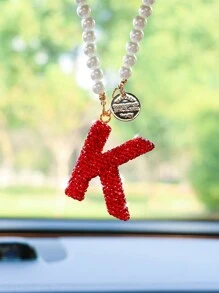1pc Red Ceramic Letter Car Interior Hanging Decoration - one-size - View 4