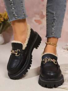New Arrival Women Round Toe Thick Sole Slip-On Loafers, Warm Lining, Fashion Casual Comfortable Soft Bottom Retro College Style Ladies Flats