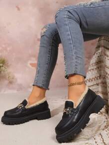 New Arrival Women Round Toe Thick Sole Slip-On Loafers, Warm Lining, Fashion Casual Comfortable Soft Bottom Retro College Style Ladies Flats