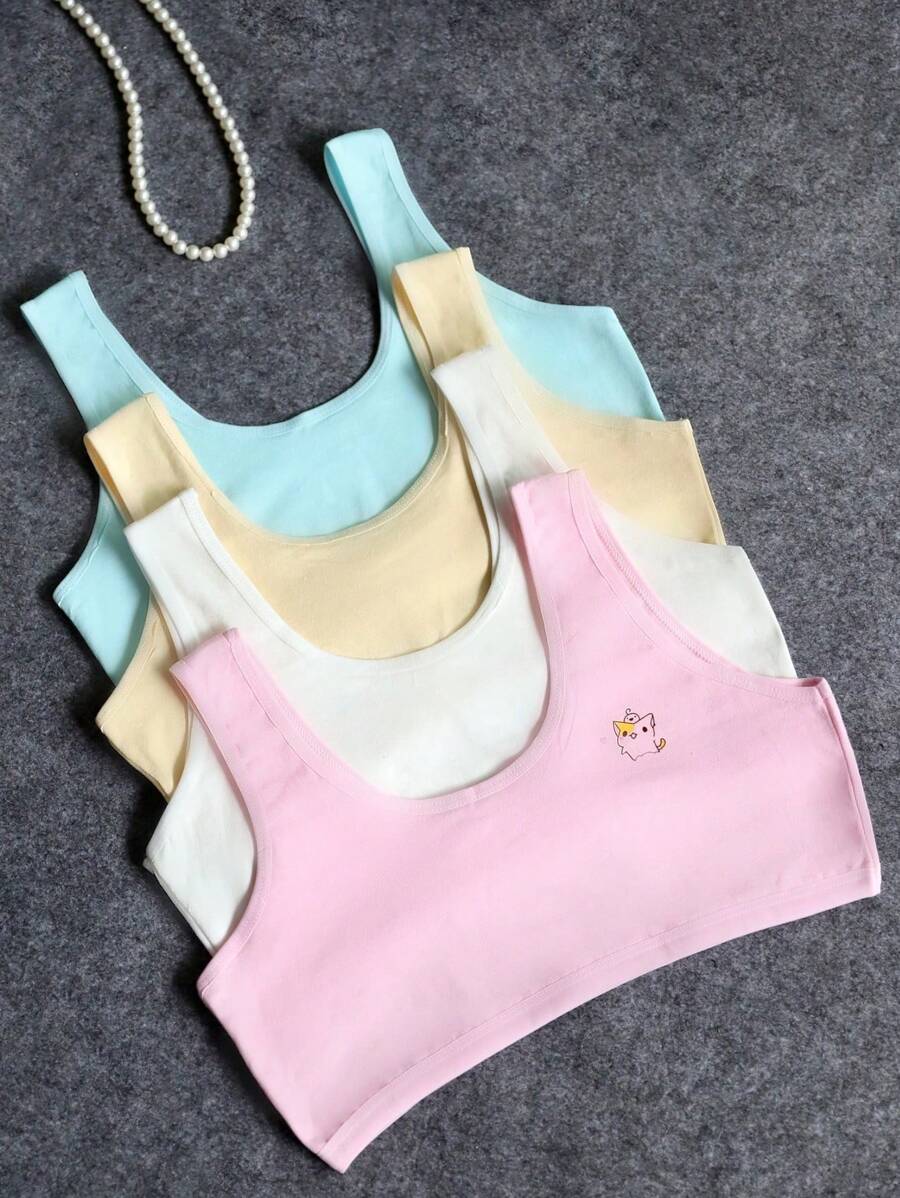 4pcs Seamless No Underwire Bras For Young Girls, Suitable For 8-12 Years Old, Thin Breathable Camisole - Multicolor - View 1