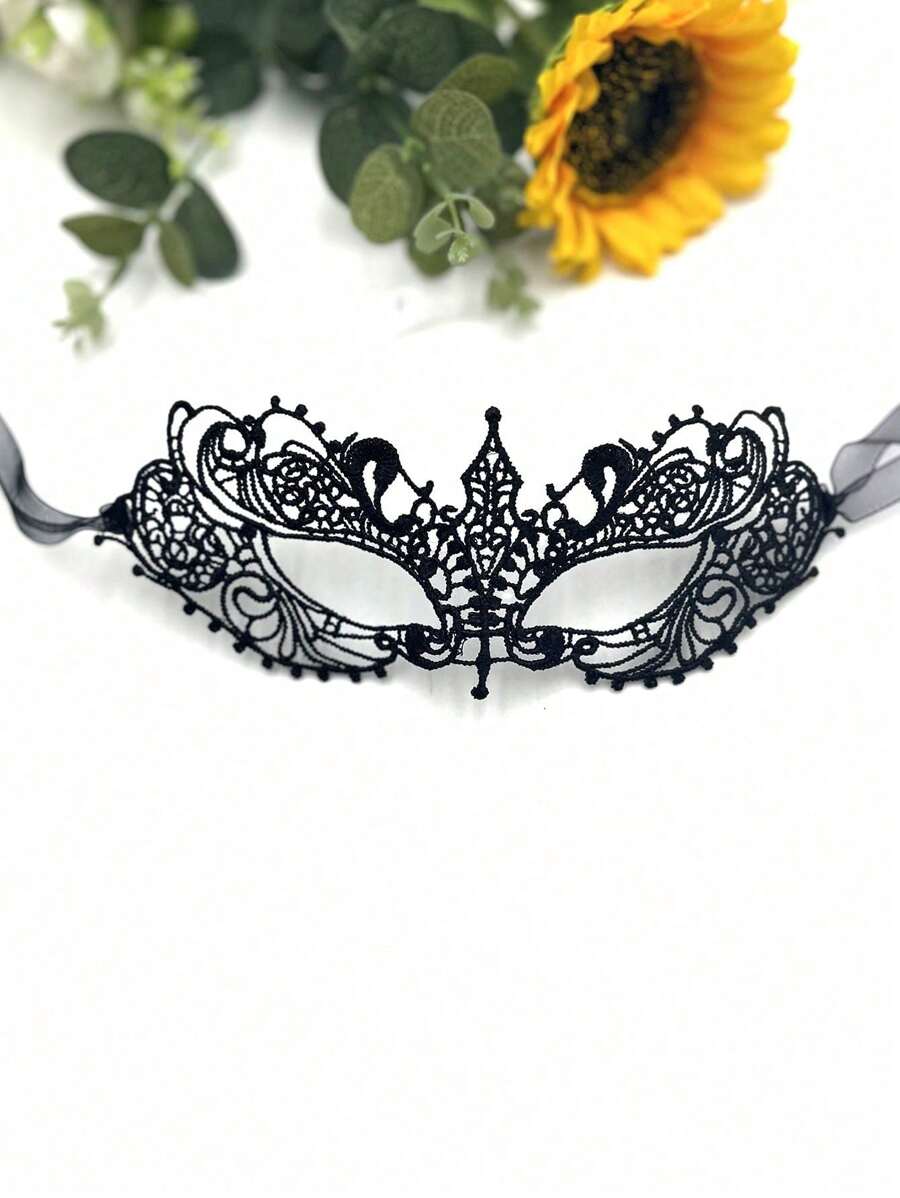 1 Stück schwarze durchbrochene Spitze sexy Maske, geeignet für Maskenball, Kostümparty, Cosplay, Halloween Kostümzubehör, Valentinstag - Verschiedenfarbig - Übersicht 1