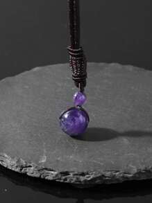 Adjustable Braided Cord Necklace With Round Black Obsidian & Purple Tiger Eye Crystal Pendant, Unisex Natural Crystal Bead Chakra Necklace - Multicolor - View 15