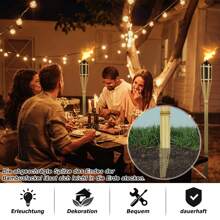 Froadp 12 Pack Outdoor Garden Torches Bamboo With Fuel Wick And Metal Oil Storage Tank Path Oil Lamp For Parties Pathway Lighting (Ø5.5x90cm) - Black - View 4