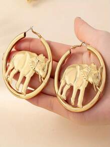 1 Pair New Cute Elephant Design Personalized Metal Hollow Elephant Earrings For Women