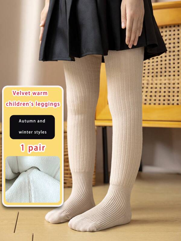 1 par de mallas térmicas para niñas, con forro de sherpa grueso, de unicolor, con trabilla, perfectas para otoño e invierno, aptas para niñas pequeñas y bebés