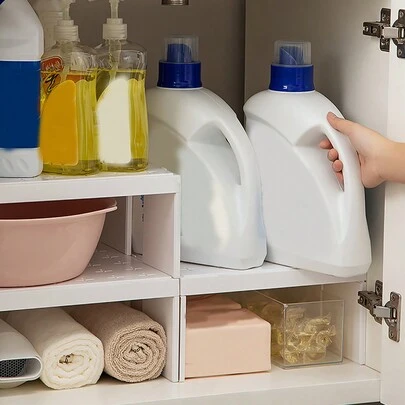 WORTHBUY 1pc Bathroom Cabinet Storage Rack, Multifunctional Plastic Layered Storage Holder, Stackable Bathroom Organizer Shelves For Washing Liquid & Washbasin Storage, Hollow Out Design, Space Saving, Detachable Bathroom Storage & Organization