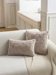 1 Vỏ gối ngắn họa tiết hình học, vỏ gối tựa lưng bằng lông thỏ giả ấm áp cho phòng khách, phòng ngủ, ghế sofa, thích hợp trang trí nhà cửa, lễ hội, sử dụng mọi mùa, không ruột gối - trắng - Xem 5