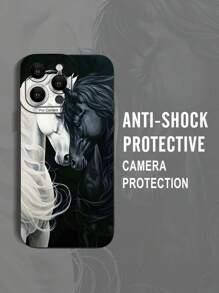 1 对情侣流行 2D 马图案设计，简约风格礼物，适合送给朋友、家人、情侣、自己。黑色哑光软壳，防尘、防水，兼容 Apple， - 黑色 - 查看 2