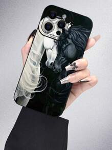 1 对情侣流行 2D 马图案设计，简约风格礼物，适合送给朋友、家人、情侣、自己。黑色哑光软壳，防尘、防水，兼容 Apple， - 黑色 - 查看 3