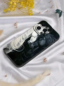 1 对情侣流行 2D 马图案设计，简约风格礼物，适合送给朋友、家人、情侣、自己。黑色哑光软壳，防尘、防水，兼容 Apple， - 黑色 - 查看 5