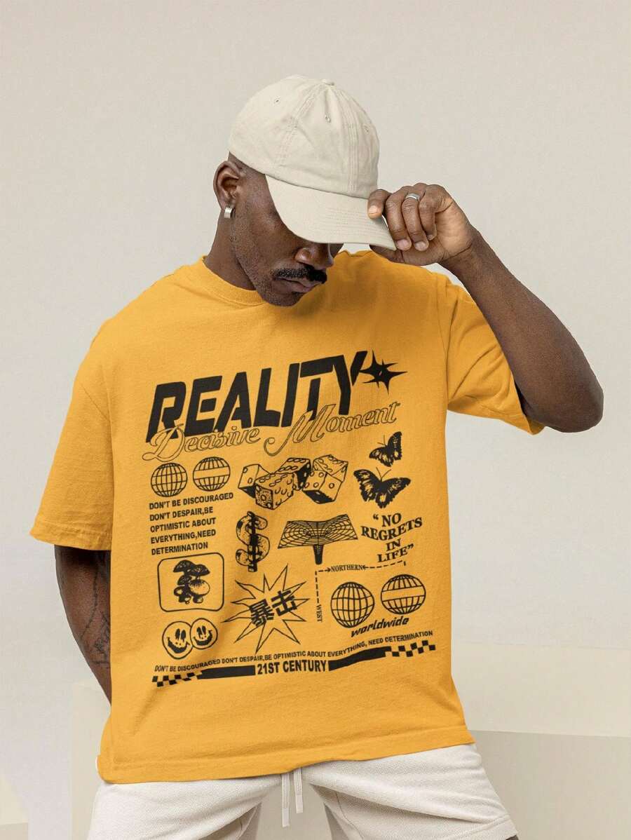 Reality Decisive Moment Men's Oversized T-Shirt 100% Premium Cotton Streetwear Shirt - trái cam - Xem 1