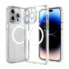 1 个带硅胶挂绳的闪亮磁性半透明奢华手机壳，多色透明设计带星空图案，兼容 MagSafe，全摄像头保护，防震，适合女性和男性，兼容 iPhone 15 Pro Max/ 15 Plus/ 15/ 11/ 12/ 13/ 14 Pro Max/ 11 Pro Max/ 12 Pro/ 12 Pro Max/ 13 Pro Max/ 14 Plus - 無色 - 查看 9