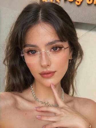 1 副女士时尚无框眼镜，简约复古风格眼镜，适合高美感脸型