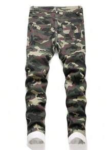 Teens Fashionable Camouflage Front Button Pocket Simple Casual Jeans