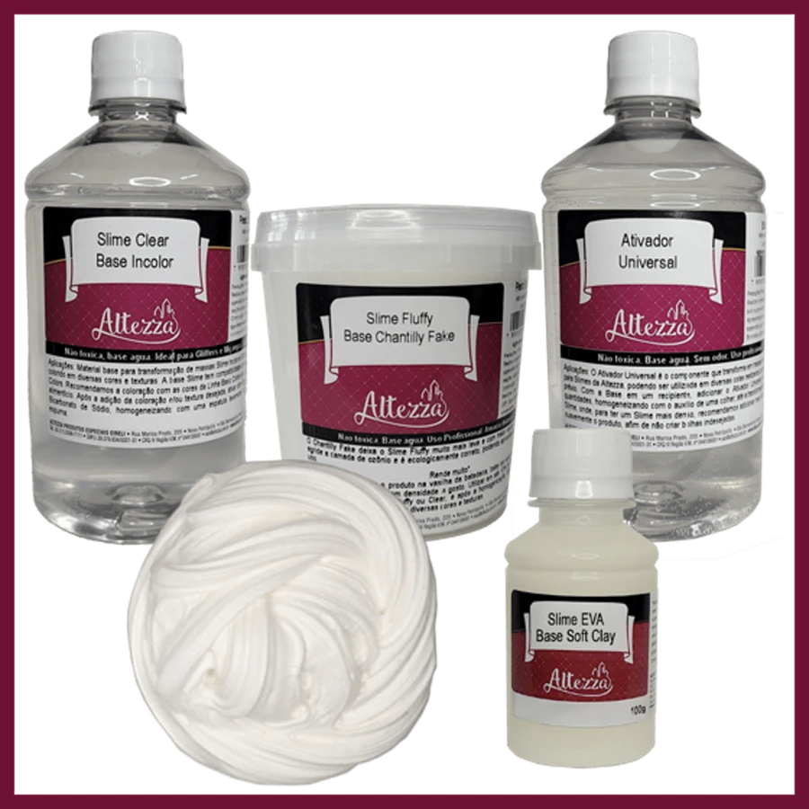 Kit Transparent Glue 500g + Activator For Universal Slime 500ml + Fluffy Chantilly 400g Altezza Altezza - Super Premium Complete Slime - Creative DIY Slimes Factory - Complete Slime Kit - Making Slimes - Offer - Special Promotion - 套件+EVA底座100g - 查看 1