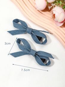 2pcs Thick Denim Bow Hair Clips, Elegant Side Bangs Clips