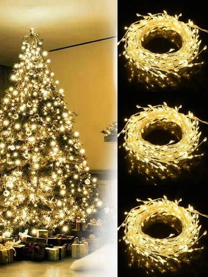 Stringa di luci a forma di fatina natalizia, luci a testa di lampada bianco caldo, filo argentato, luci a forma di stelline e lucciole, adatte per decorazione albero di Natale, ghirlande fai-da-te, decorazioni natalizie per casa, matrimonio, interno ed esterno, decorazioni natalizie per la casa, decorazioni per la stanza d'inverno