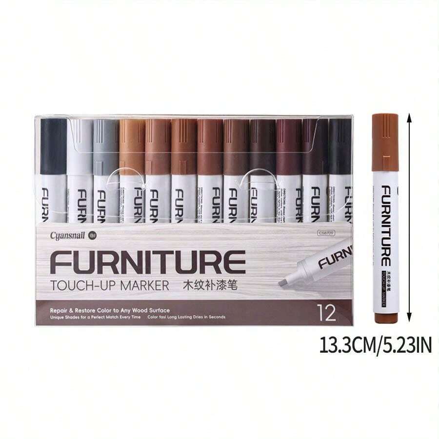 12pcs Wood Grain Touch Up Paint Pens, Furniture Scratch Repair Markers