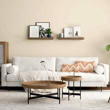 Conjunto de 2 repisas flotantes montadas en la pared, repisas de pared de madera rústica para almacenamiento, para dormitorio, sala de estar, baño, cocina, oficina y talla grande - Marrón - Ver 3