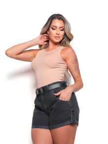 Denim Shorts With Belt Many Colors Women 3030 Pengmoda - màu đen - Xem 5