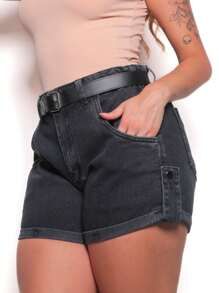 Denim Shorts With Belt Many Colors Women 3030 Pengmoda - màu đen - Xem 2