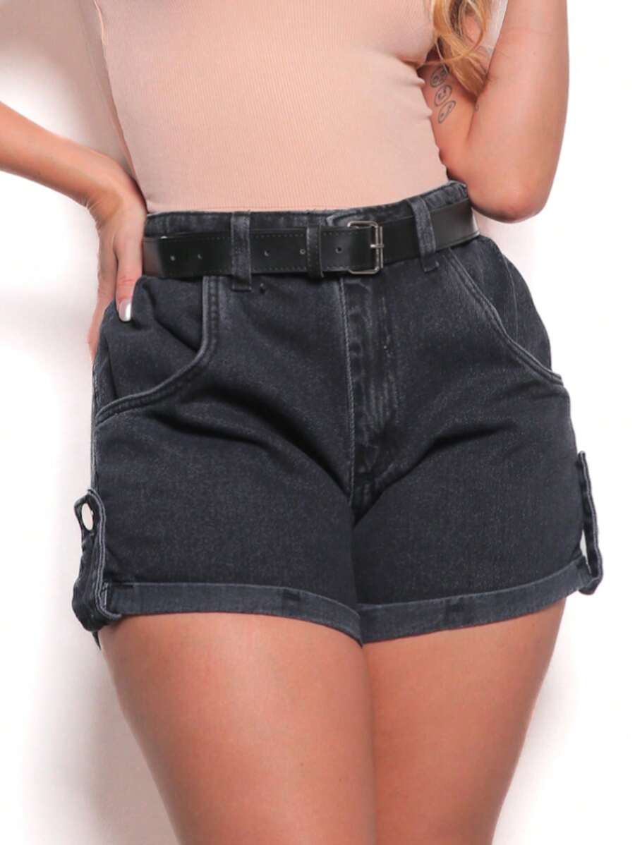 Denim Shorts With Belt Many Colors Women 3030 Pengmoda - màu đen - Xem 1