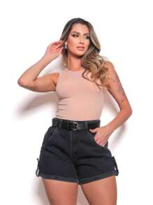 Denim Shorts With Belt Many Colors Women 3030 Pengmoda - màu đen - Xem 4