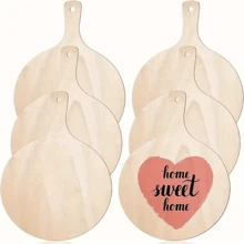 2pcs/6pcs/12pcs Unfinished Round Wooden Paddle With Handle, Suitable For Crafts, DIY Christmas Kitchen Decor - Apricot - View 5