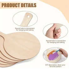 2pcs/6pcs/12pcs Unfinished Round Wooden Paddle With Handle, Suitable For Crafts, DIY Christmas Kitchen Decor - Apricot - View 4