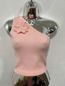 Women's Single Strap Blouse With Modal Flower Detail - Màu Hồng baby - Xem 1