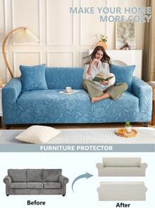1pc 3D Sofa Cover, Multi-Functional Full Cover Sofa Cover, Solid Color Leaf Design Protective Sofa Cover, Elastic Full Wrap One-Piece Sofa Cover, With 1 Pillow Case Gift