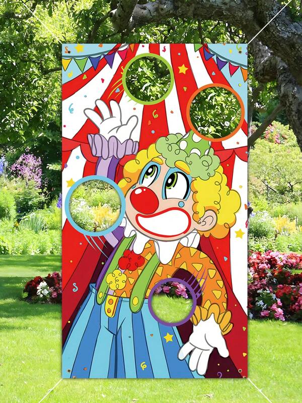 1pc Clown Party Background Game Props With Bean Bag, Birthday Holiday Party Background Decoration Supplies, Indoor And Outdoor Party Games