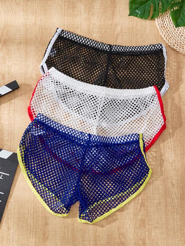 3 Pairs Of Men's Multicolor Triangle Pants Hollow Out Mesh Sexy Briefs