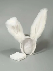 1pc Cute White Fluffy Rabbit Ear Headband, Sweet Lady Headdress For Cosplay, Party, Ball Dance, Easter Holiday Wear Halloween - White - View 5