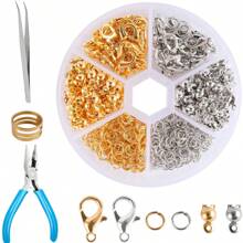 340 件不锈钢珠宝制作套件，时尚 DIY 配件，带龙虾扣、跳环、端盖、连接器 - 空心铆钉设计，适用于项链、钥匙扣、手工礼物 - 生日、情人节、友谊主题 - 彩色 - 查看 12