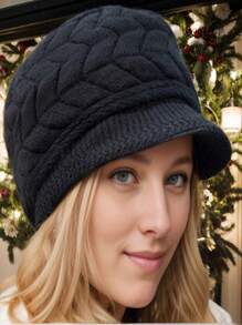 1 Mũ len dệt kim dày ấm áp ngoài trời cho nữ, Mũ nồi dệt kim màu trơn cổ điển, Nhẹ và chống gió - Nhiều màu - Xem 7