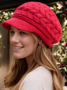 1 Mũ len dệt kim dày ấm áp ngoài trời cho nữ, Mũ nồi dệt kim màu trơn cổ điển, Nhẹ và chống gió - Nhiều màu - Xem 5