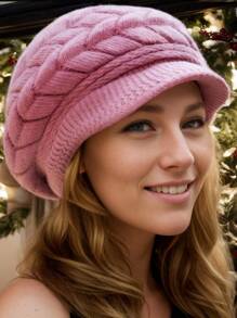 1 Mũ len dệt kim dày ấm áp ngoài trời cho nữ, Mũ nồi dệt kim màu trơn cổ điển, Nhẹ và chống gió - Nhiều màu - Xem 4